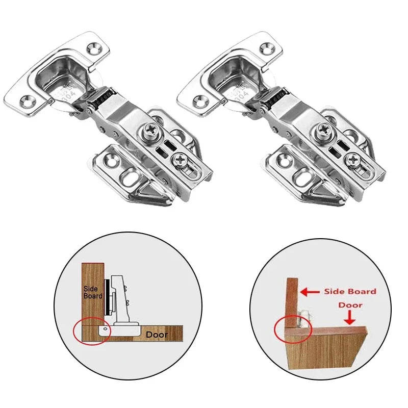 2 Pcs Stainless Steel Cabinet Door Hinges Hydraulic Damper Buffer Soft Close Quiet Wardrobe Door Concealed Hinges