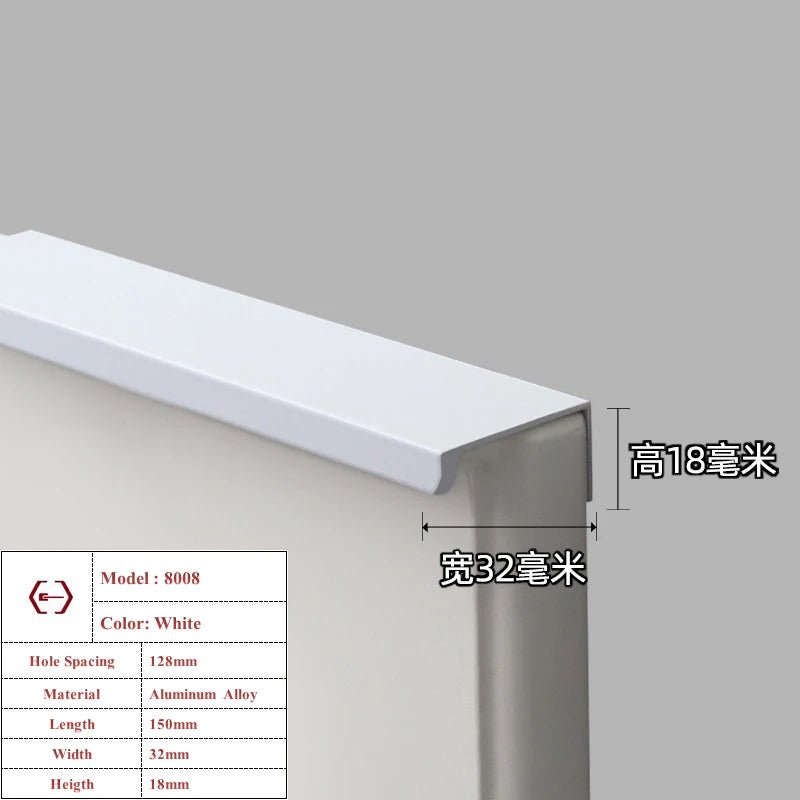 Modern Simple White Long Cabinet Handle Kitchen Cupboard Furniture Length Door Handle  Wardrobe Closet Hardware Drawer Pull Knob