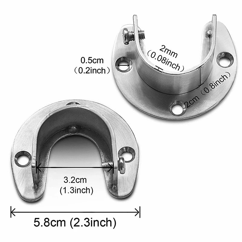 Stainless Steel Clothes Rail Closet Rail Curtain Rod Shower Curtain Closet U-Shaped Rod Closet Pole Sockets Flange End Supports