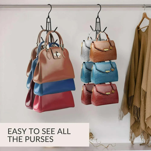 2 Pack Purse Hanger Organizer Metal Handbag Storage Hook for Closet Space Saving Rack Keeping Bags Visible in Condition