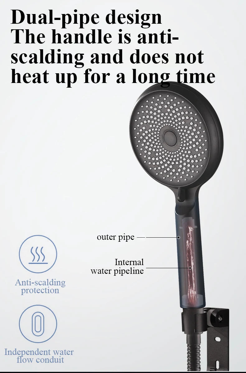 Shower Head 3 Mode Rainfall ABS Round High Pressure Turbo Spray Nozzle Adjustable Black Eco Shower Bathroom Accessories FR102