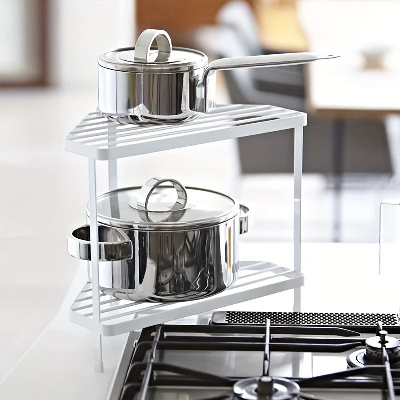 Space-saving Iron Triangular Corner Shelf - Multifunctional Countertop Organizer for Cookware, Condiments and Accessories