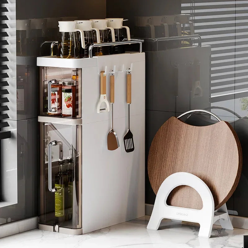2/3 Layer Spice Storage Rack Kitchen Organize Spice Shelf Pull-Out Efficient Locker With Hooks Wheels Integrated Slim Cabinet