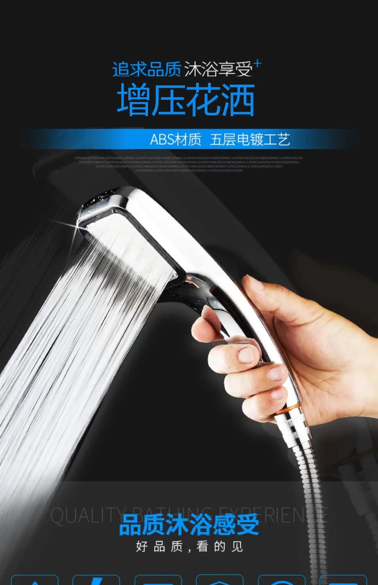 Bathroom Shower Head 300-Hole Square Hand-Held Pressurized Shower Nozzle Bath Shower Pressurized Head Water-Saving