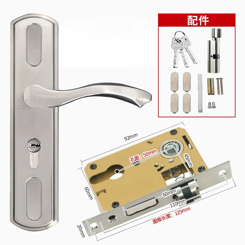 Adjustable Stainess Steel Door Handle lock set Home Security With Keys  Interior Door Lock Hole Size110-190mm