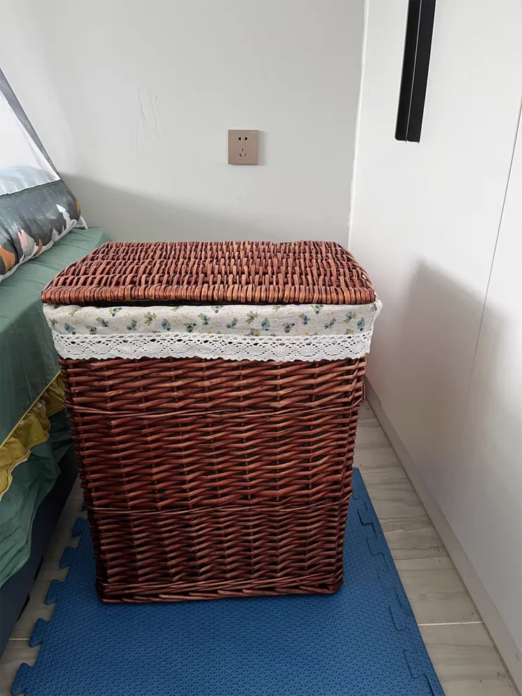 Willow Rattan Laundry Basket With Lid Dirty Laundry Storage Box Clothes Toy Storage Box Large 44x35x50cm