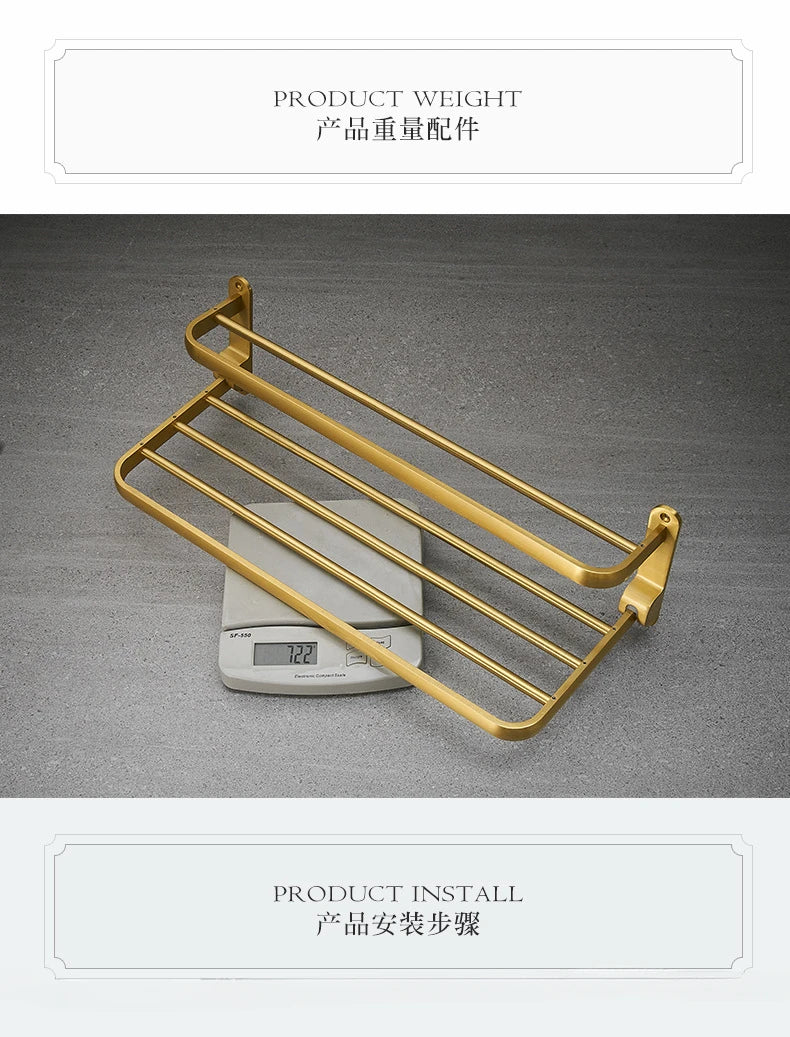 Bathroom Accessories Brushed Gold Space Aluminum Towel Rack Shelf European Hardware Pendant Set Storage Bar Paper Holders