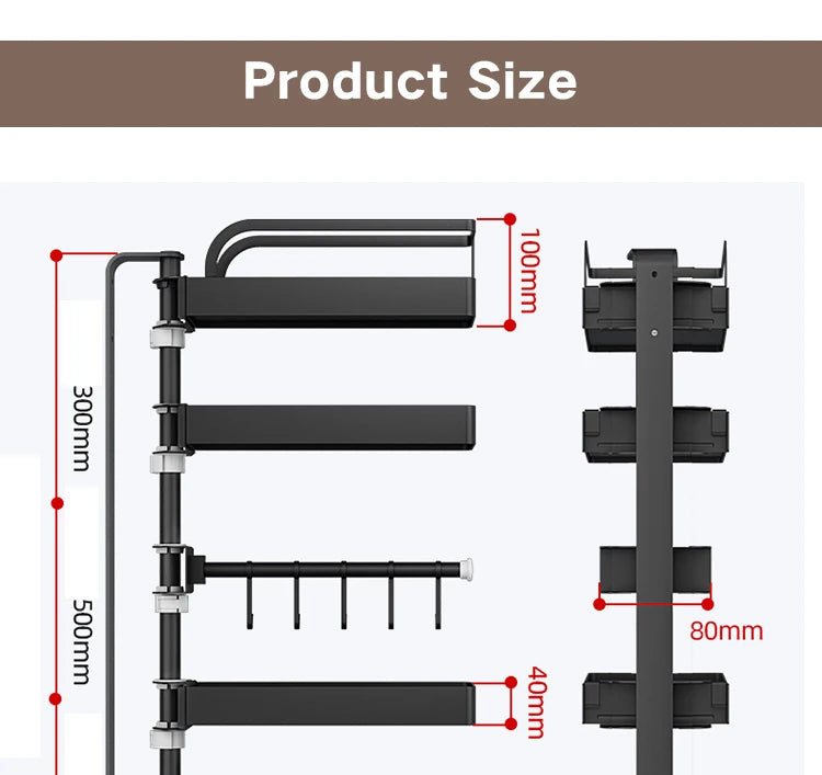 Over Sink Kitchen Rack Black Kitchen Storage Stand Wall-mounted Spice Rack Punch-free 360 Rotation Kitchen Spice Organizer Shelf