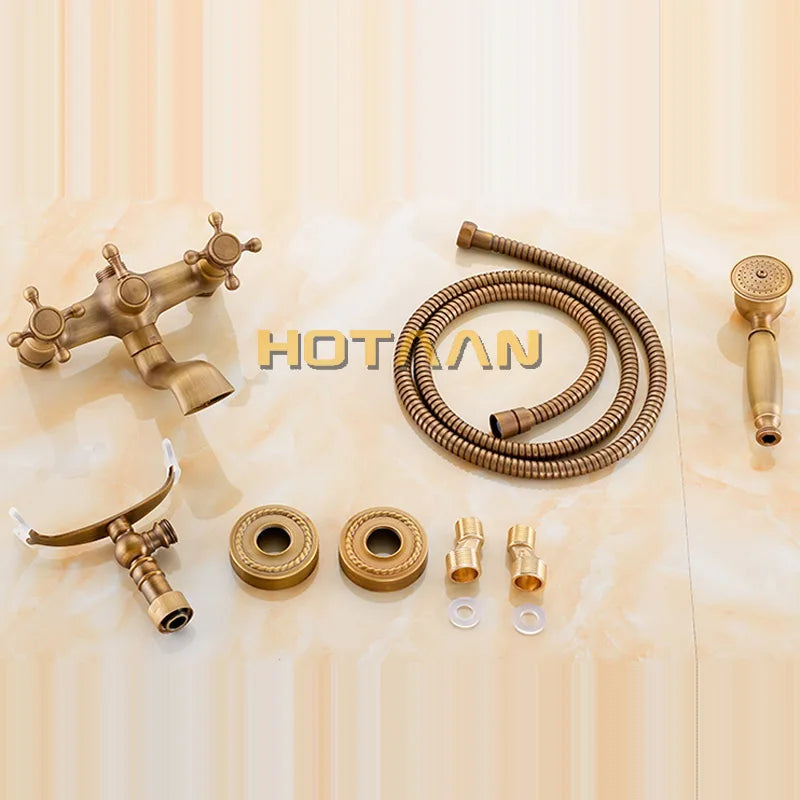 Bathroom Bath Tub Wall Mounted Hand Held Antique Brass Shower Head Kit Copper Chrome Shower Faucet Mixer Sets