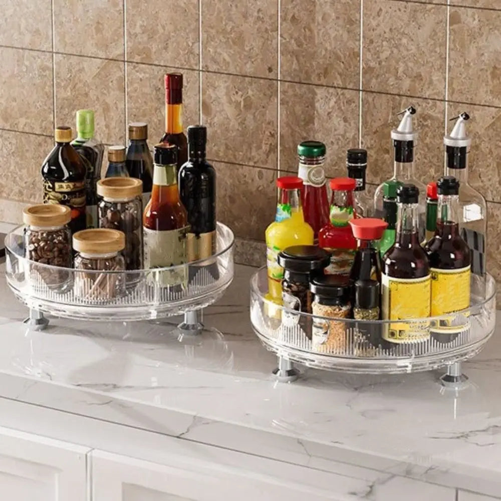 360°Rotating Rotating Spice Rack Clear Plastic Round Storage Tray Non-slip Base Space Saving Kitchen Storage Rack Countertop Use