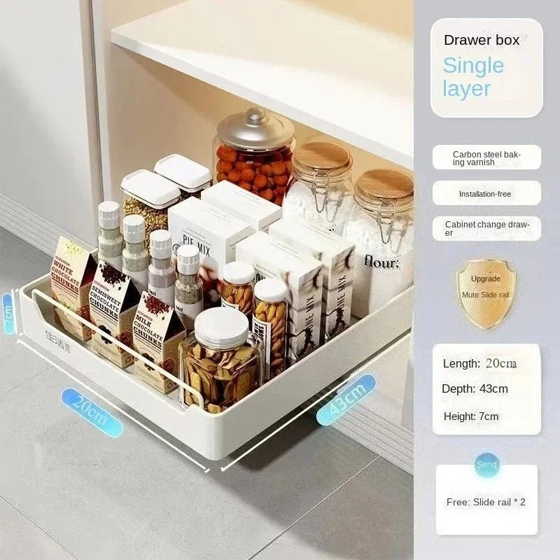 Home Kitchen Pull-out Rail Shelves Under The Sink Cabinet Pull-out Spice Dishes Organizer Without Drilling Installation