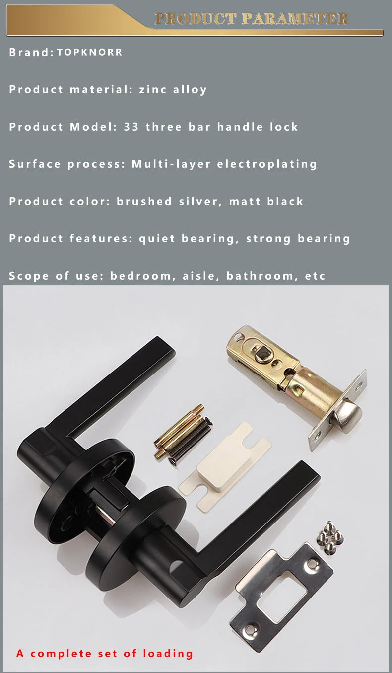 Door Lock Household Universal Silent Toilet Indoor Bedroom Lock Three-bar Handle Lock Old-Fashioned Spherical Round Door Lock