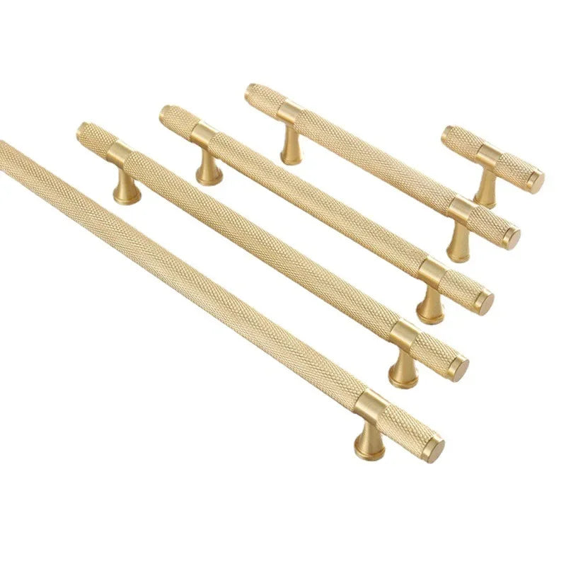 Modern Knurl Solid Brass Cabinet Knobs and Handles Golden Luxury Handles for Furniture Drawer Wardrobes Shoe Cabinets Pulls