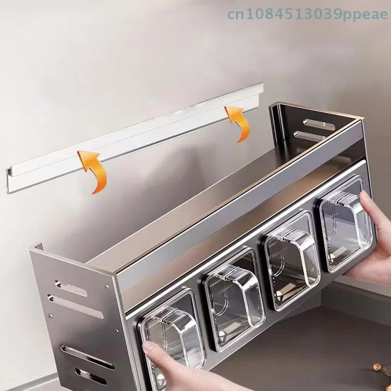 1 Pc Stainless Steel Kitchen Spice Rack Wall-Mounted Multi-Functional Spice Rack Box Jar Kitchen Storage Home Organizador