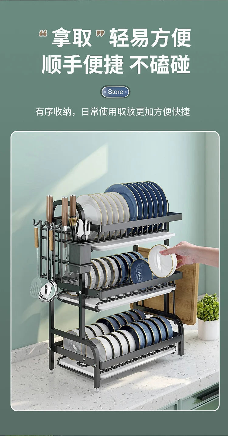 Stainless Steel 2-Tier Dish Drying Rack for Kitchen Countertop, Space Saving Plate Utensil Organizer Dish Drainer Rack