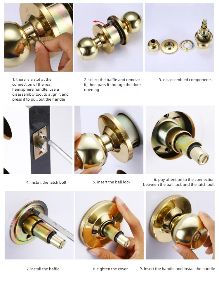 New Stainless Steel Round Ball Door Knobs Handle Passage Entrance Lock Entry for Bedrooms Living Rooms Hardware Accessories