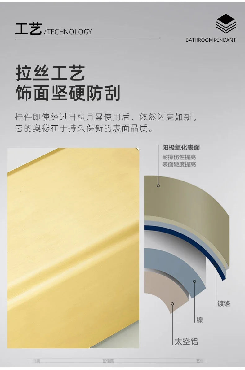 Bathroom accessories: brushed golden corner rack, towel rack, bathroom storage rack, bathroom hardware pendant bath accessories