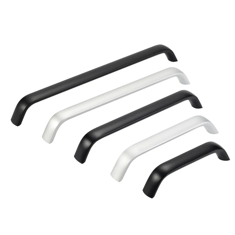 Modern Furniture Handles Black Wardrobe Door Pulls Silver Long Drawer Pulls Bathroom Cabinet Handle Aluminum Alloy Curved Handle