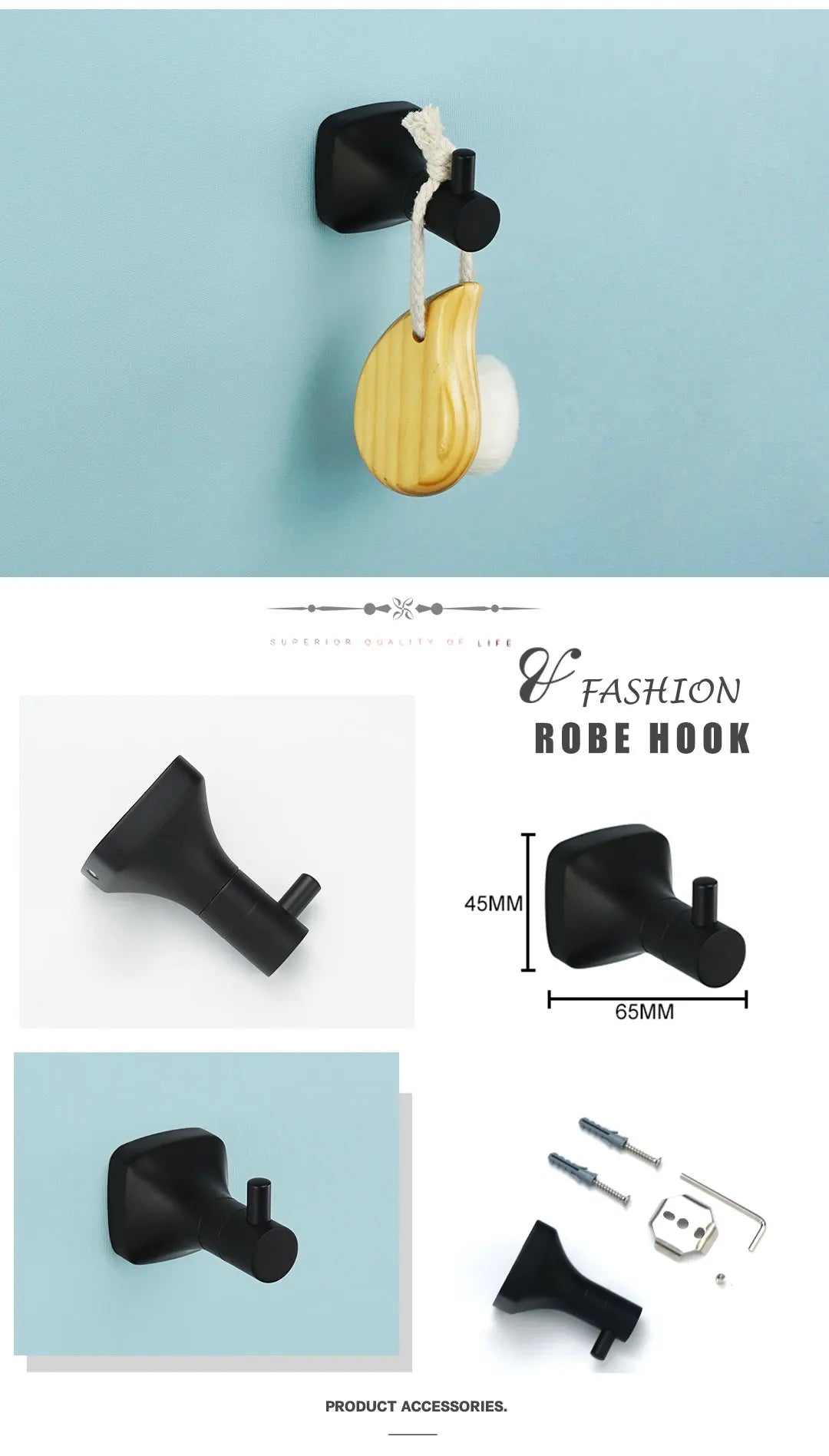 Black Bathroom Accessories Stainless Steel Wall Mounted Bath Towel Holder Robe Hook Toilet Brush Paper Towel Holder Pendant