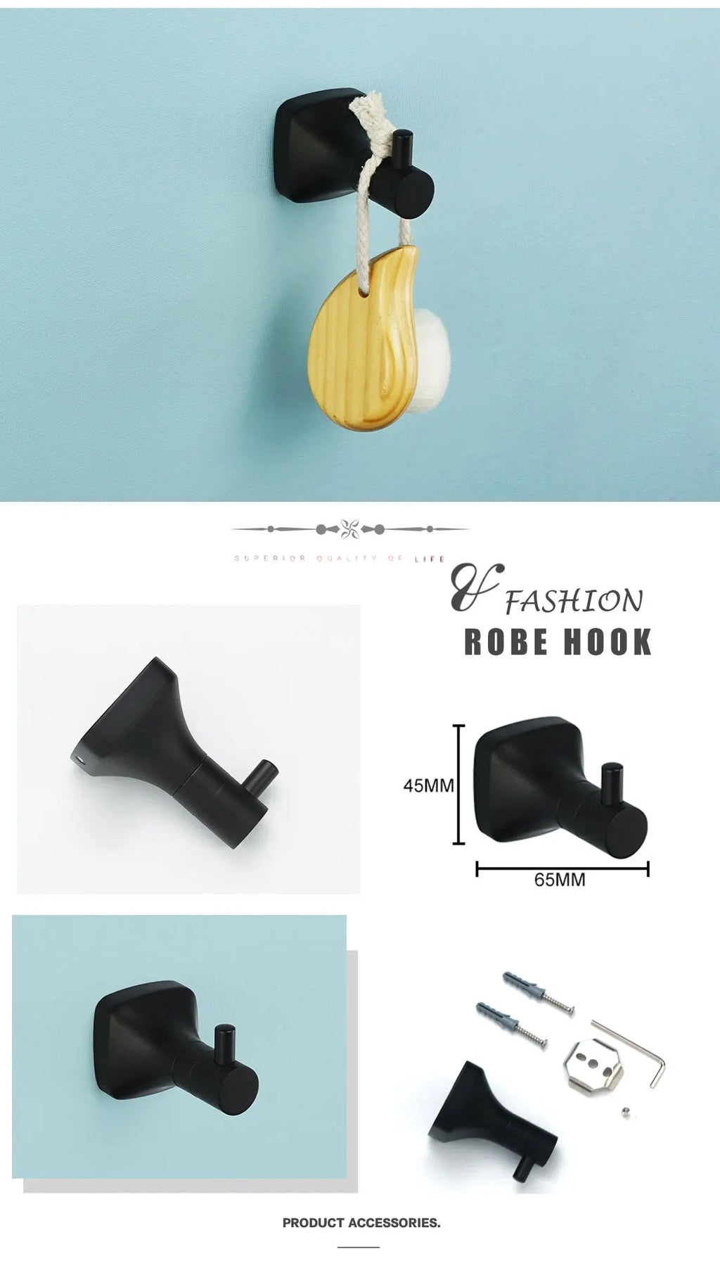 Black Bathroom Accessories Stainless Steel Wall Mounted Bath Towel Holder Robe Hook Toilet Brush Paper Towel Holder Pendant