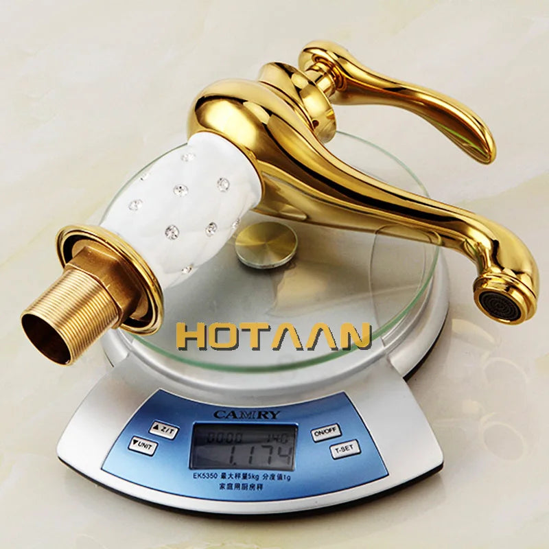 Bathroom Basin Gold Faucet Brass With Diamond Crystal Body Tap New Luxury Single Handle Hot and Cold Tap . YT-5045