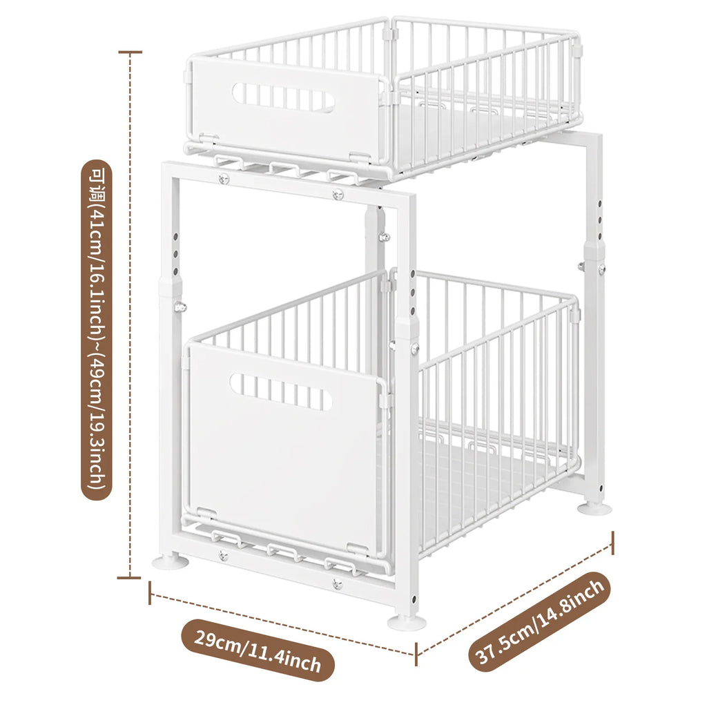 Kitchen Sink Storage Rack Pull-Out Basket Double Layer Spice Snack Bottle Can Organizer Cabinet Multi-level Shelf Under Cabinet