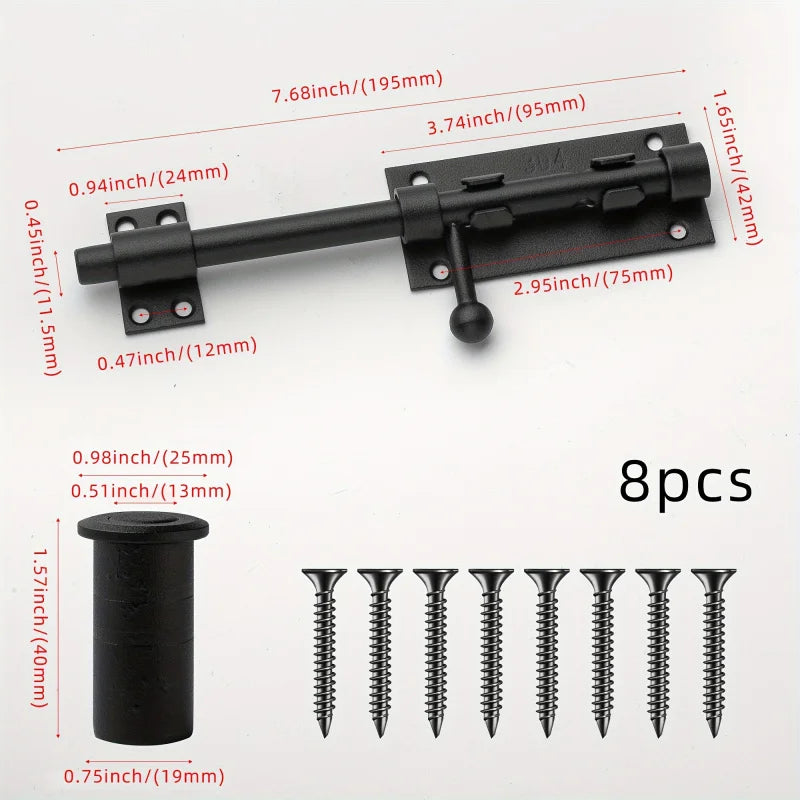 Sliding Bolt Latch Hardware：Cylindrical Bolt Latch，Heavy Solid 304 Stainless Steel，Black Surface，Applicable  Outdoor Latches