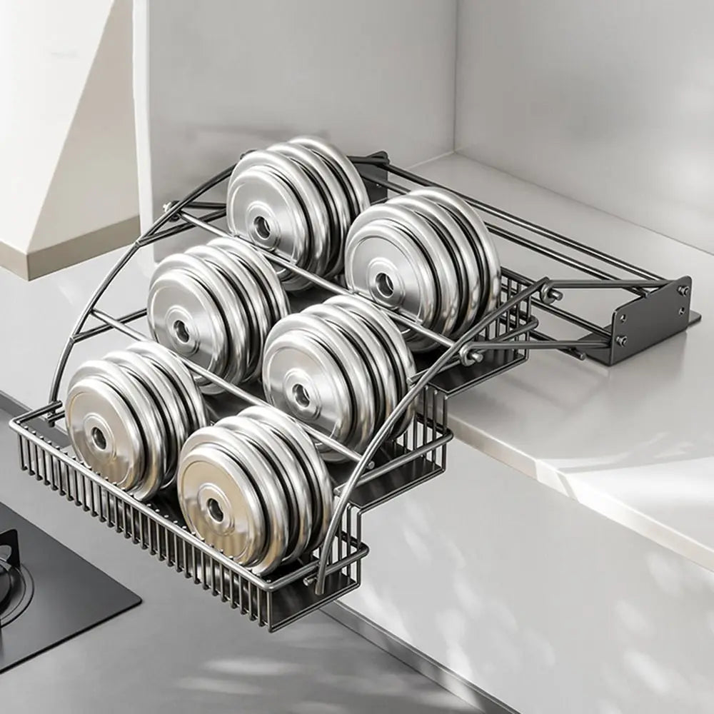 Carbon Steel 3-Tier Pull Down Spice Rack Large Capacity Space Saving Retractable Spice Rack Rust-proof Strong Load-bearing