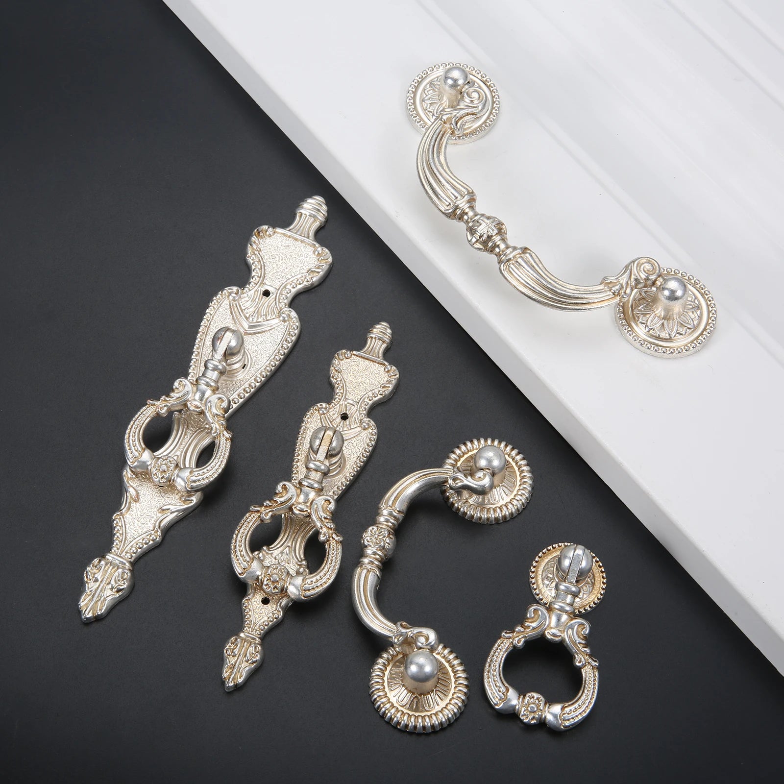 Antique Silver Gold Drawer Cabinet Knobs Furniture Handles Door Pulls for Cupboard Kitchen Retro Hardware Home Decor with Screw