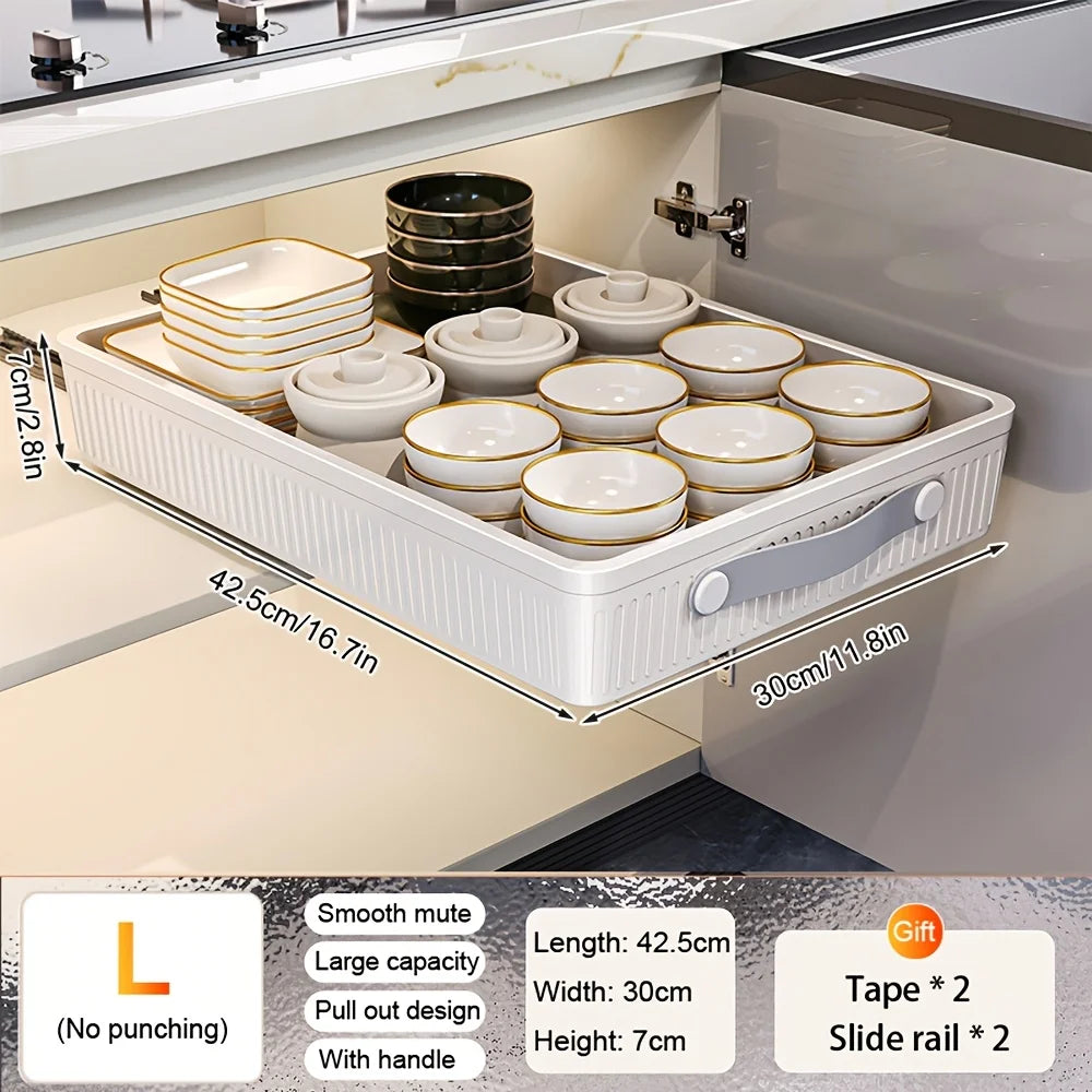 1 PC Kitchen Cabinet Drawer Storage Boxes with Slide Rails Pull-out Kitchen Storage Tray Spice Box Shelf Cabinets Organizer