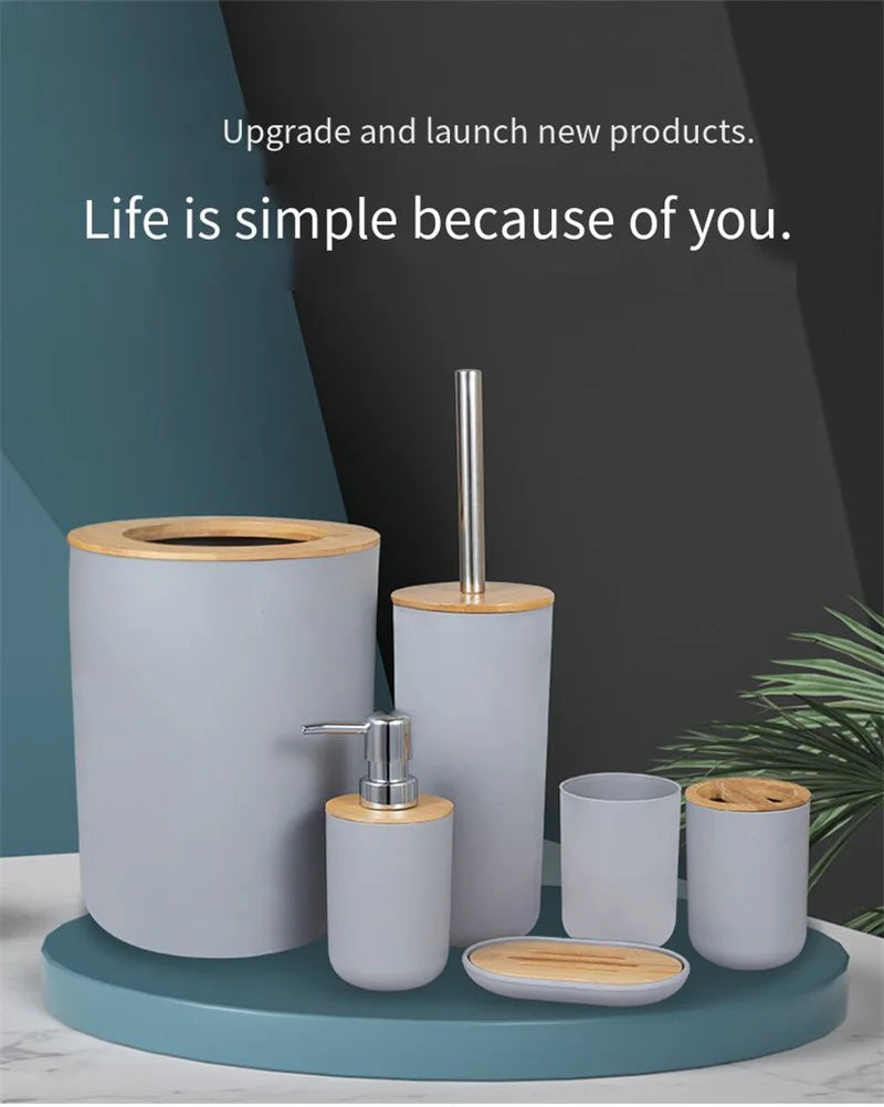 Bamboo Bathroom Accessories Toilet Brush Toothbrush Holder Gargle Cup Soap Holder Lotion Dispenser Bathroom Essential Accessory
