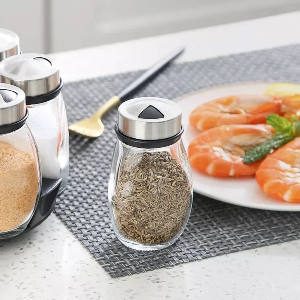 6 Bottles Rotatable Spice Rack Space-Saving Food Grade Seasoning Rack Dust-proof Moisture-proof Condiment Organizer Kitchen Use