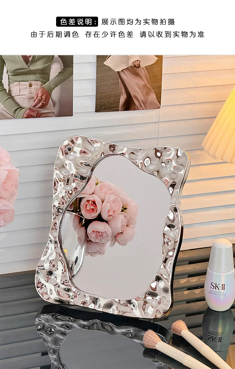 Bathroom Handled Mirror Vanity Women Design Portable Mirror Small Dorm Espejo Maquillaje Luz Home Decoration Accessories