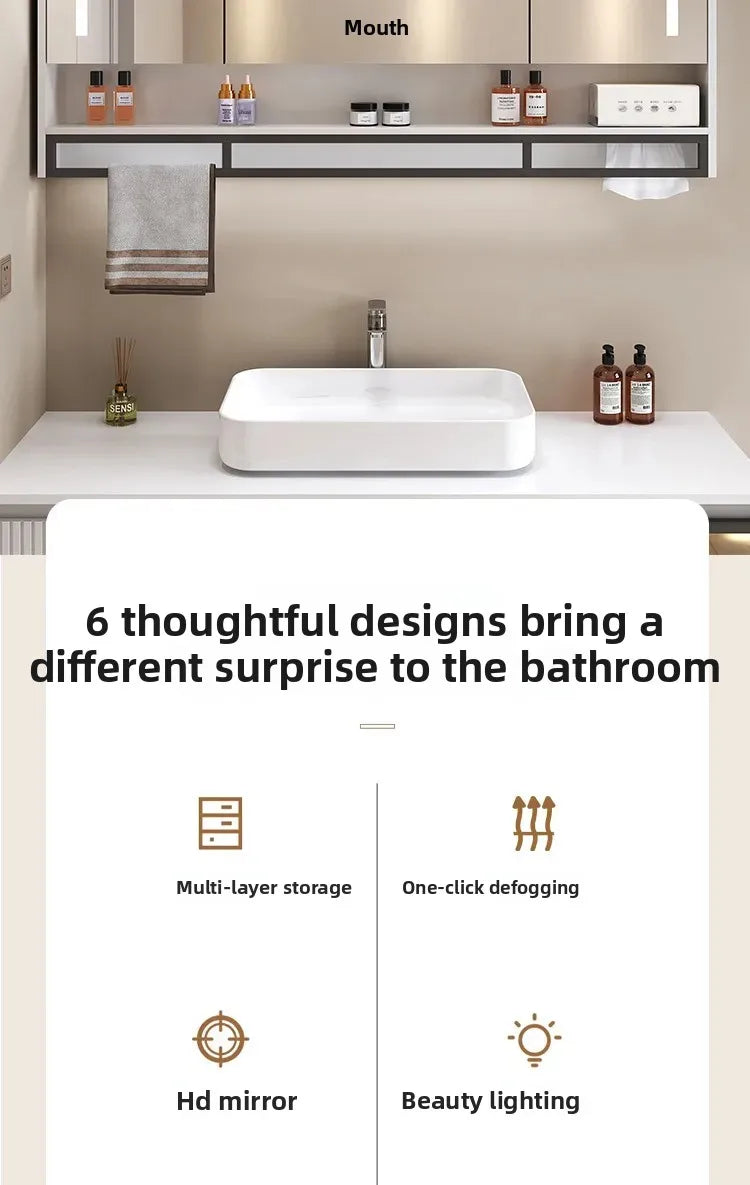 Bathroom Mirror Cabinet Wall Mounted LED Waterproof Aluminum Medicine Cabinet with Storage Shelf Towel Rod for Home Bathroom