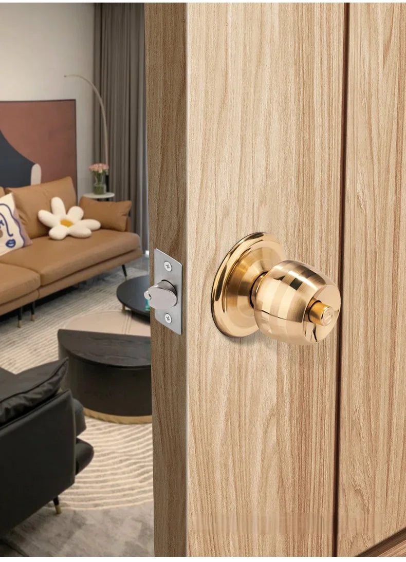 Stainless Round Door Knobs Rotation Lock Knobset Handle with Key for Bedrooms Bathrooms Utility Room Hardware Accessories