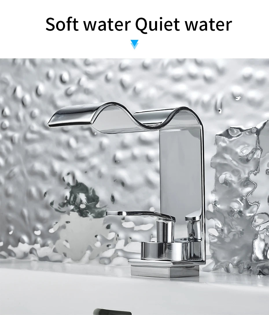Basin Faucet Waterfall Black with Brushed Bathroom Basin sink Faucet Cold and Hot Water Mixer Single Handle Bathroom Taps 855951