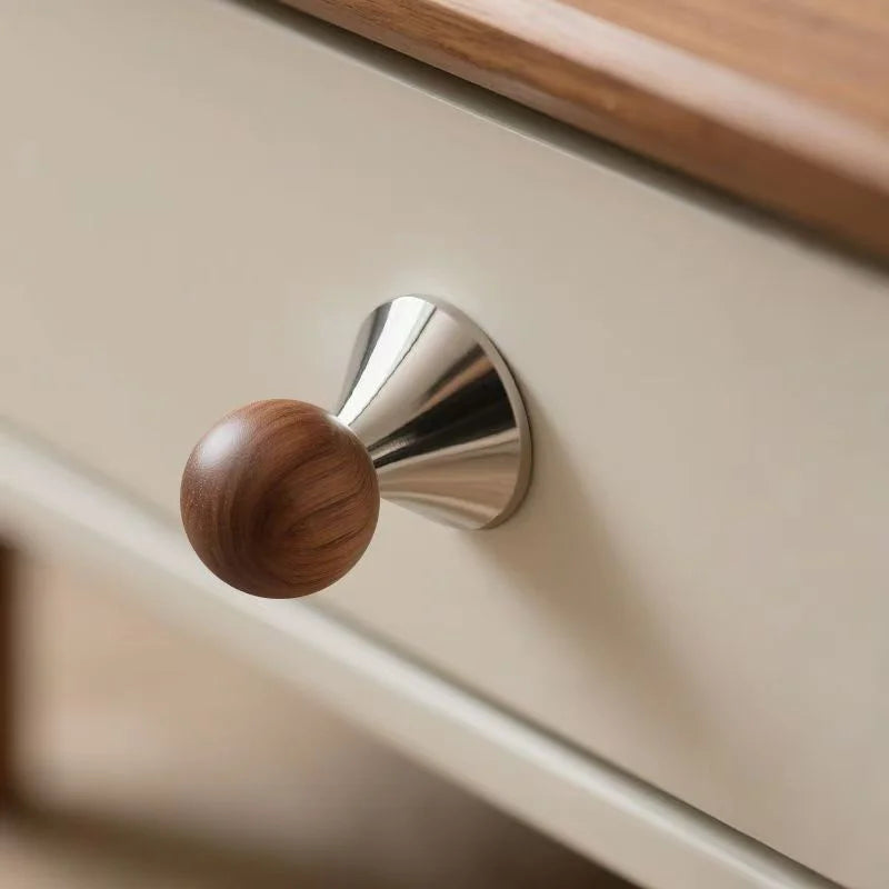 Modern Walnut Wood Brass Cabinet Door Handle Silver Wardrobe Cupboard Furniture Pulls Single Hole Drawer Knobs Cabinet Handles