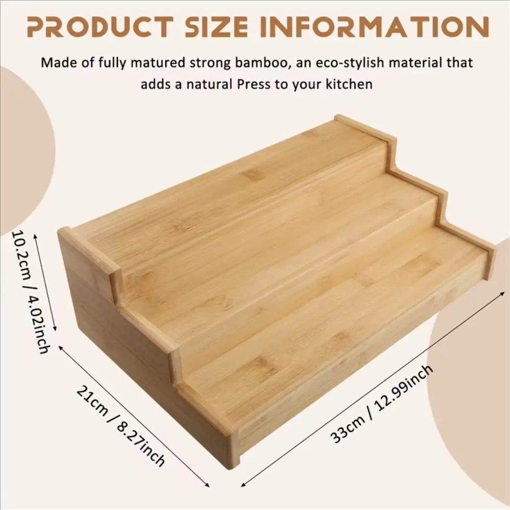 Solid Wooden 3-Tier Spice Rack Space-Saving Multi-Tier Seasoning Organizer Spice Display Durable Spice Jar Storage Set