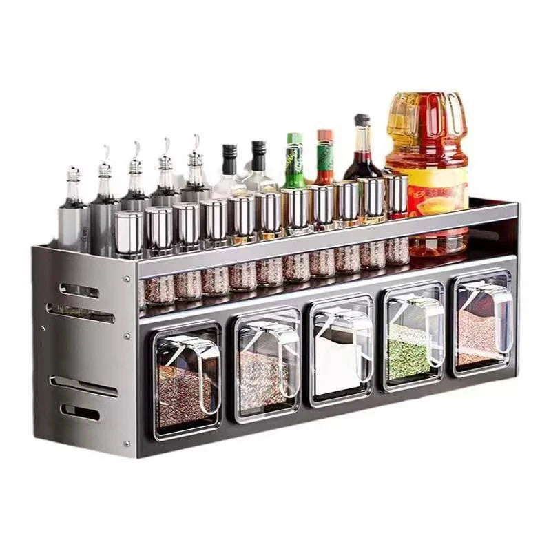 1 Pc Stainless Steel Kitchen Spice Rack Wall-Mounted Multi-Functional Spice Rack Box Jar Kitchen Storage Home Organizador
