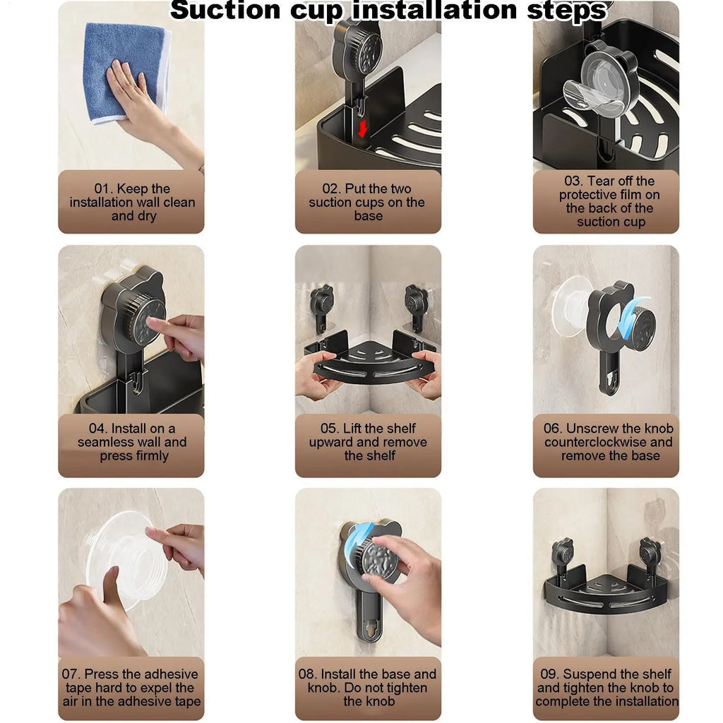 Suction cup tripod wall mounted corner storage rack for Shower with Bear Suction Cups Shampoo Holders for Inside Shower No Drill