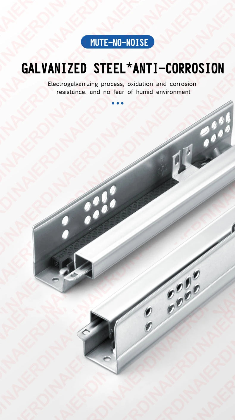 NAIERDI 1Pair 10"-20" Under Mount Hydraulic Drawer Slides Rails Soft Close 2 Section Damper Buffer Hidden Tracks Drawer Rails