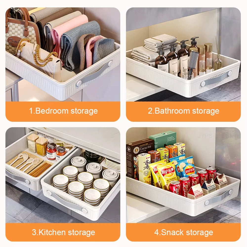Kitchen Sliding Drawer Slide Rail Cabinet Clothes Spice Dish Bowl Pull Out Cabinet Organizer Tray with Handle Easy Carry