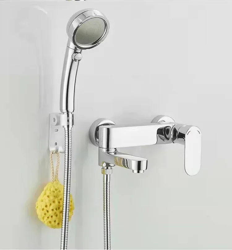 Brass Shower Bathroom Bathtub Faucet with Swivel Tub Spout Wall Mounted Hot and Cold Water Mixer Valve Household Bath Tap