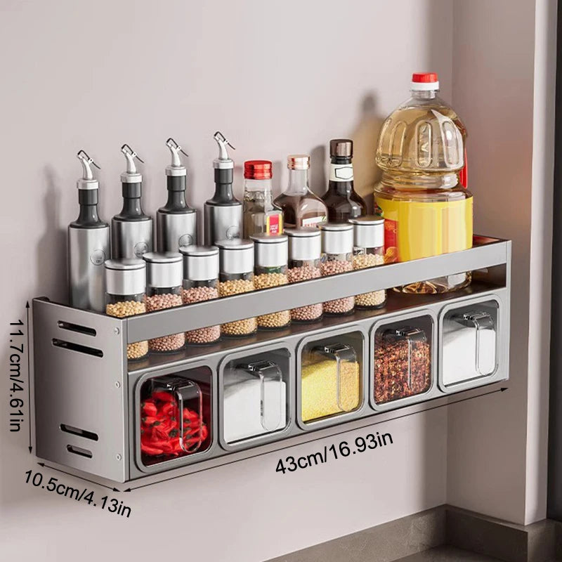 1 Pc Stainless Steel Kitchen Spice Rack Wall-Mounted Multi-Functional Spice Rack Box Jar Kitchen Storage Home Organizador