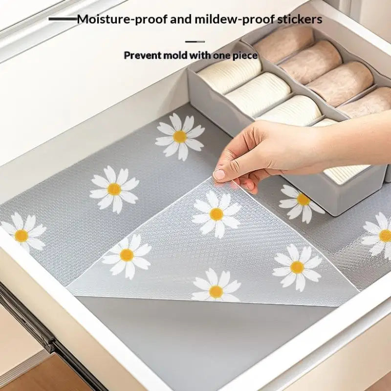 Flower Kitchen Cabinet Mat Reusable Drawer Mat Kitchen Dining Table Mat Insulation Mat Waterproof Moisture-proof Drawer Mat