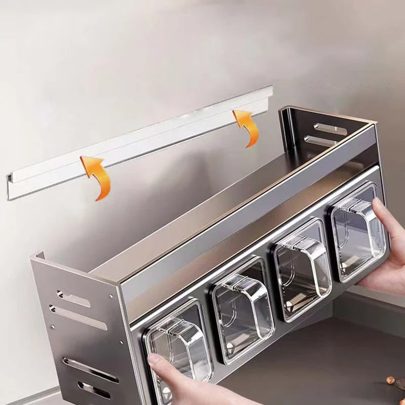 1 Pc Stainless Steel Kitchen Spice Rack Wall-Mounted Multi-Functional Spice Rack Box Jar Kitchen Storage Home Organizador