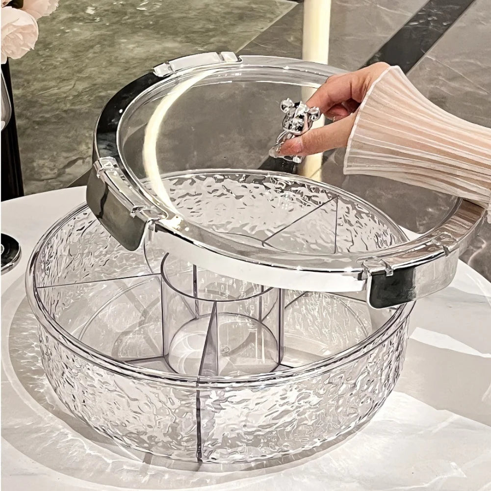 Acrylic Crystal-Cut Food Storage Tray With Lid, 5 Divided Compartments For Festival Events  Parties For Snacks Serving Tray