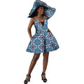 Women Summer Dress African Print Jumpsuit Sexy Sleeveless V-neck Short Pant with Hat Fashion African Clothes Lady Attire WY8844