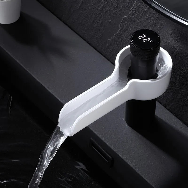 Bathroom LED Digital Basin Faucet Black Water Power Basin Mixer Brass Chrome Plated Temperate Display Faucets Smart Water Taps