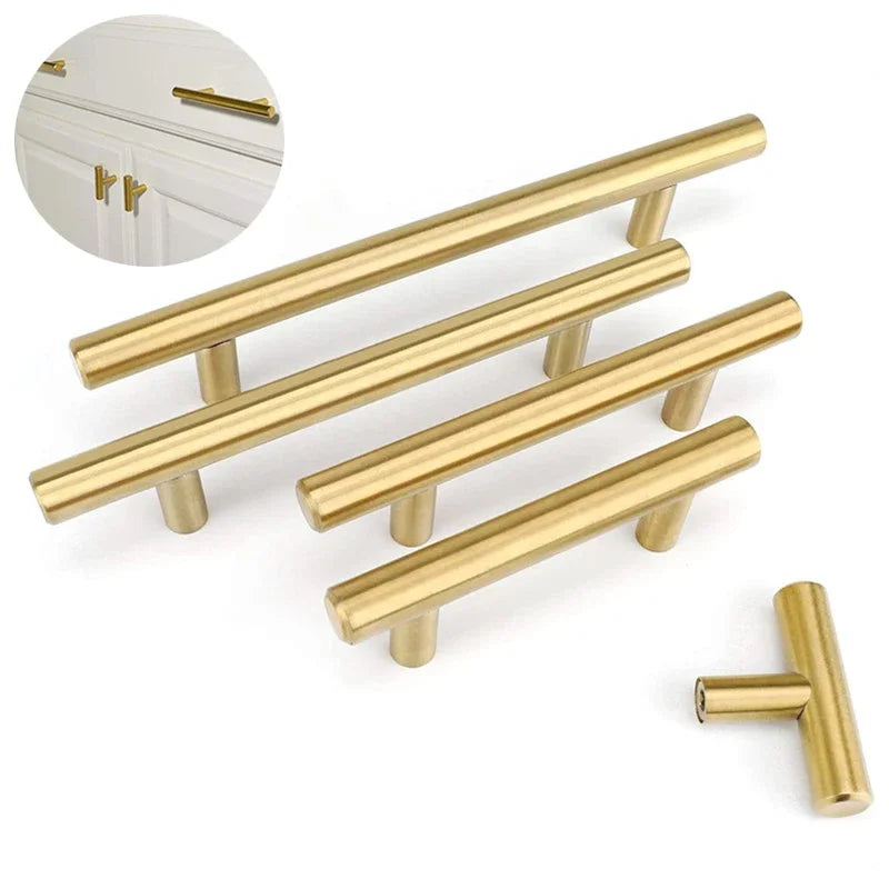 T Modern Minimalist Handles Brushed Brass Gold Cabinet Door Handles Zinc Alloy Bath Drawer Handles Kitchen Furniture Hardware